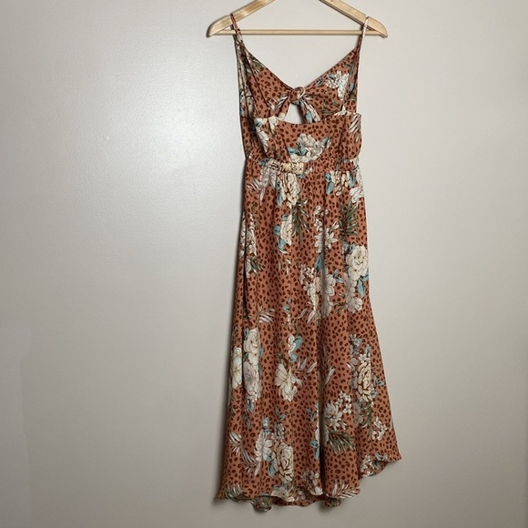 VICI Floral Tie Front Cutout Midi Dress Rust Multi Color Size M - Picture 9 of 14